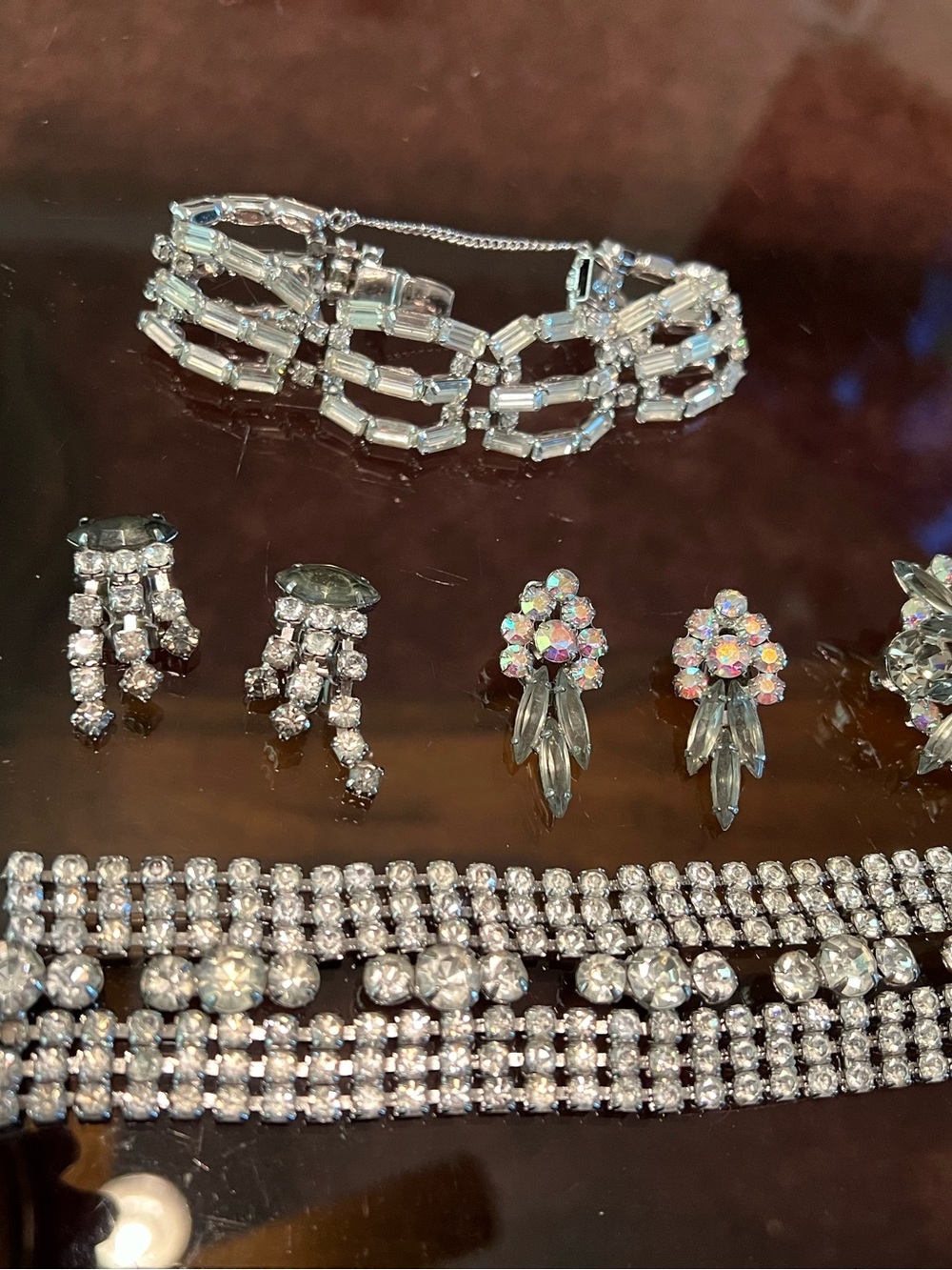 Vintage Silver Crystal Bridal Bracelet & Earring Set - Clear Rhinestone Jewelry